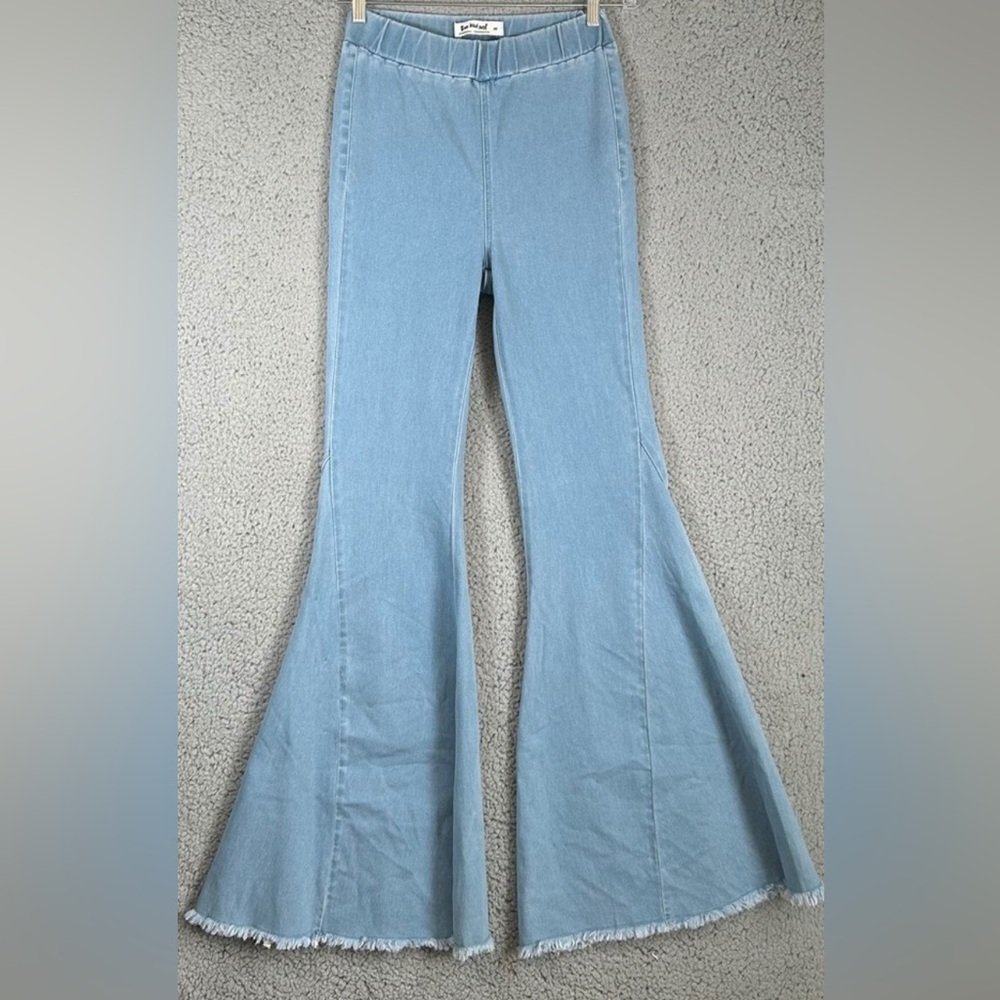 Three Bird Nest Jeans Womens Denim Frayed Hem Flare Leggings Size M Blue Stretch